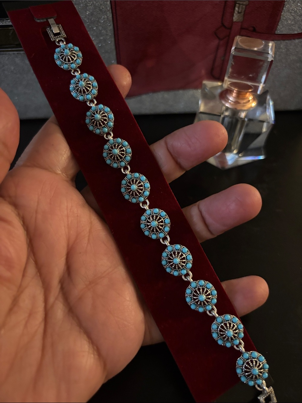 Turquoise Floral Link Bracelet - Women Jewelry by